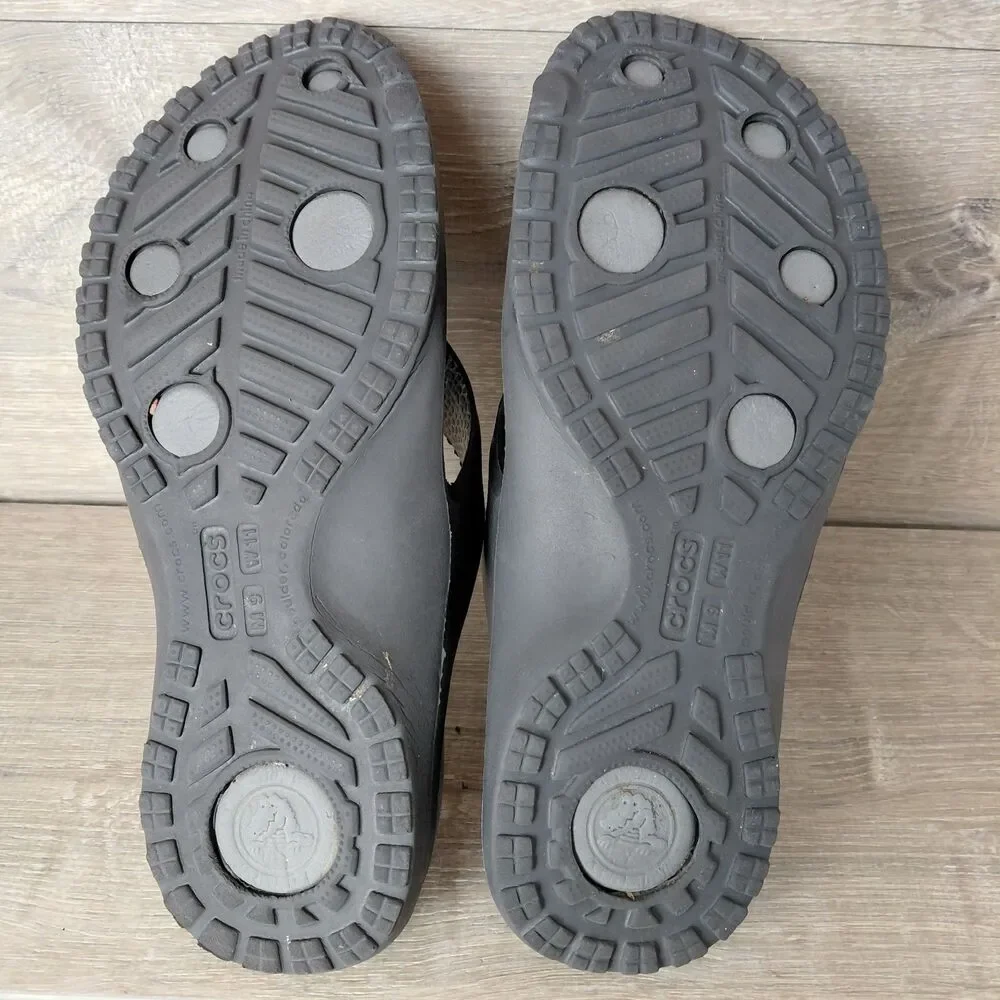 Crocs Modi Sport Flip Flop Sandals Mens 9 Womens 11 Black Slip On Beach Thongs